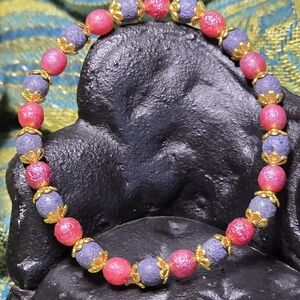 Handcrafted Pink and Purple Beaded Bracelet
